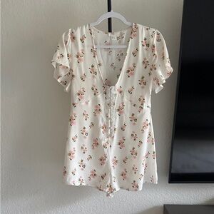 Floral White Women's Romper